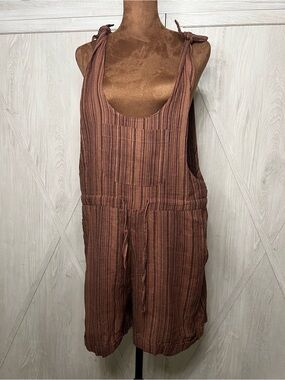 EARTHBOUND Brown Striped Tie-Shoulder Romper NWT size medium made in Nepal
